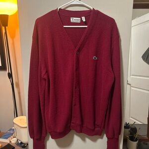 Vintage IZOD Men's Burgundy Cardigan Sweater